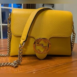 Gucci Yellow Leather Chain Shoulder Bag